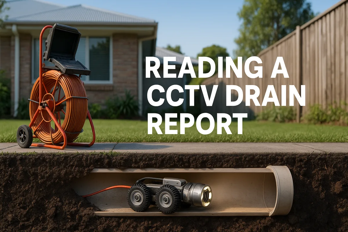 Cross-sectional view of a PVC drain with a CCTV camera in a Brisbane home.