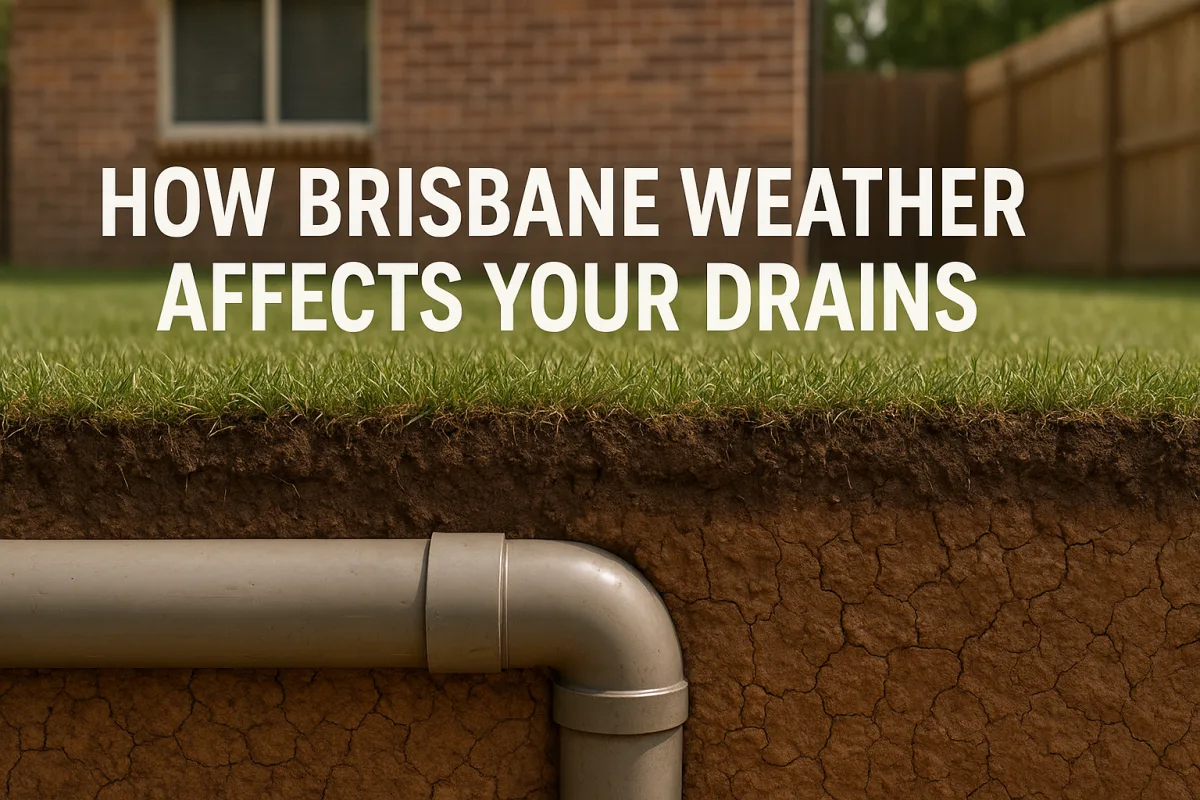 Cross-sectional view of underground PVC drain in Brisbane soil.