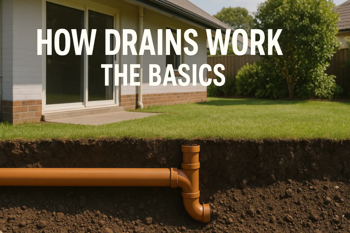 Cross-sectional view of a PVC drain in a Brisbane residential area.