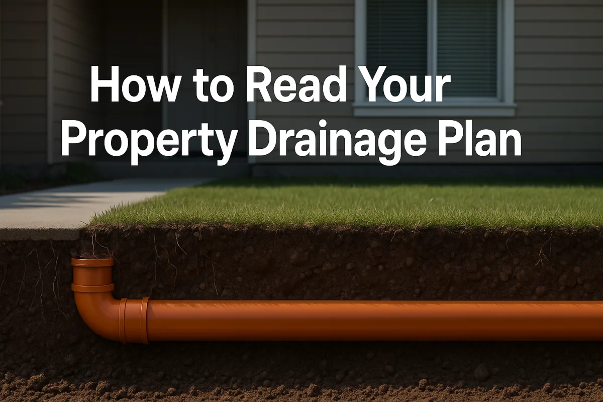 Cross-sectional view of underground PVC drain in a Brisbane residential area.